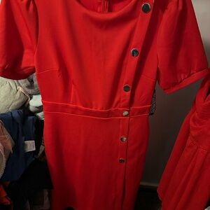 Elegant Red Button-Detail Dress